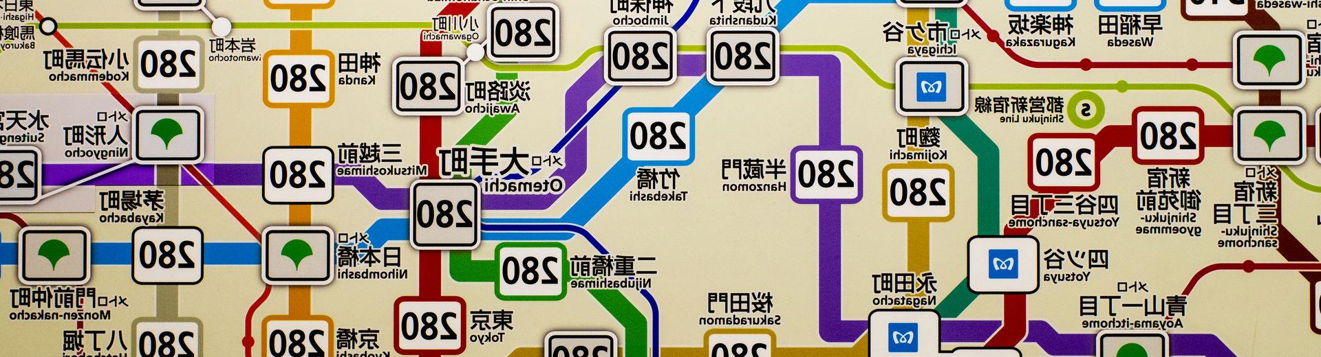东京公共交通系统的地图.